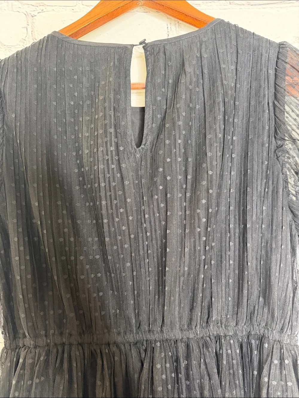 J. Crew Black Sheer Dot Tiered Midi Dress with Puff Sleeves Size 8